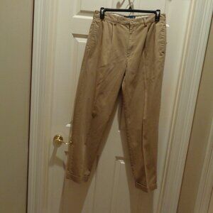 POLO by Ralph Lauren Hammond pants  34/32  Khaki 100% cotton, pleat front, cuffs